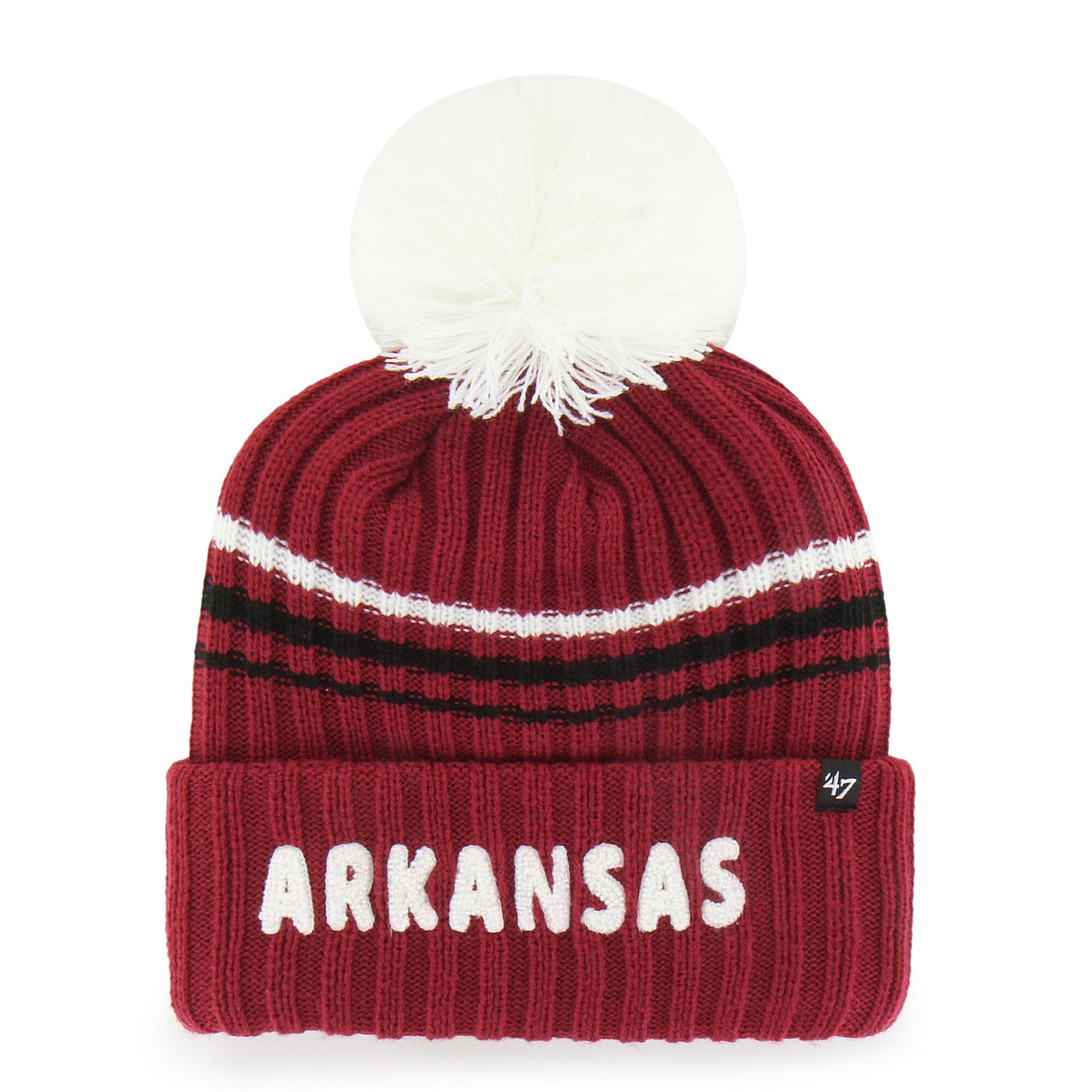 Women's '47  Cardinal Arkansas Razorbacks Seasonal Fuzzy Script Big Pom Knit Hat