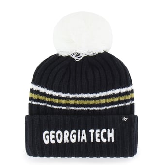 Women's '47  Navy Georgia Tech Yellow Jackets Seasonal Fuzzy Script Big Pom Knit Hat