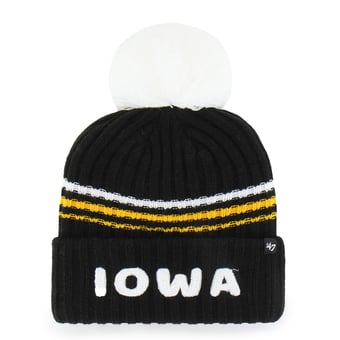 Women's '47  Black Iowa Hawkeyes Seasonal Fuzzy Script Big Pom Knit Hat