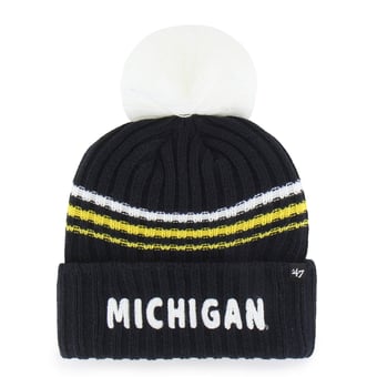 Women's '47  Navy Michigan Wolverines Seasonal Fuzzy Script Big Pom Knit Hat