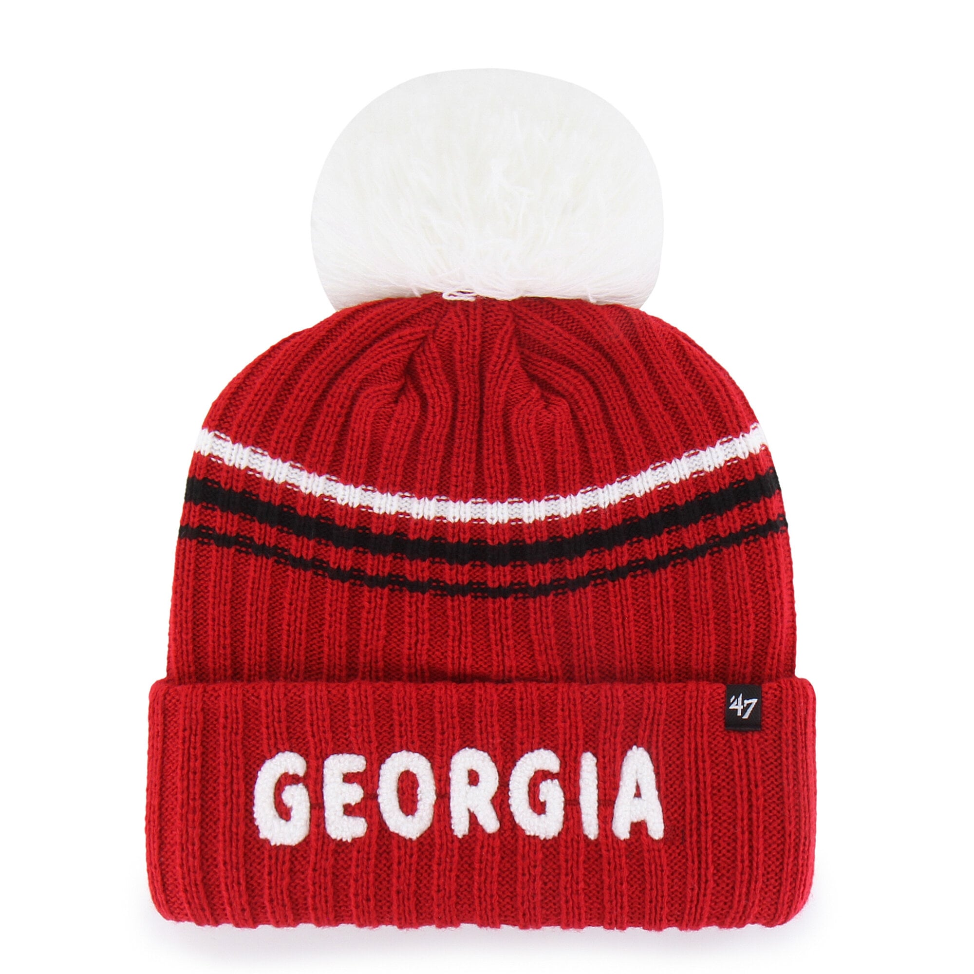 Women's '47  Red Georgia Bulldogs Seasonal Fuzzy Script Big Pom Knit Hat