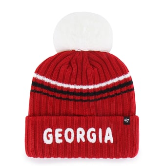 Women's '47  Red Georgia Bulldogs Seasonal Fuzzy Script Big Pom Knit Hat