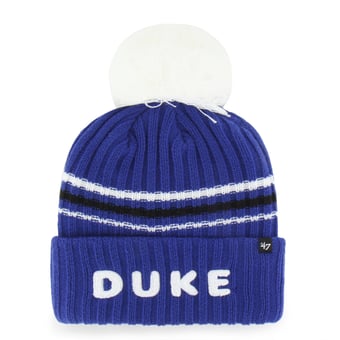 Women's '47  Royal Duke Blue Devils Seasonal Fuzzy Script Big Pom Knit Hat