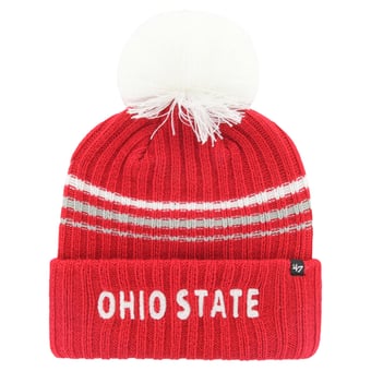 Women's '47  Scarlet Ohio State Buckeyes Seasonal Fuzzy Script Big Pom Knit Hat
