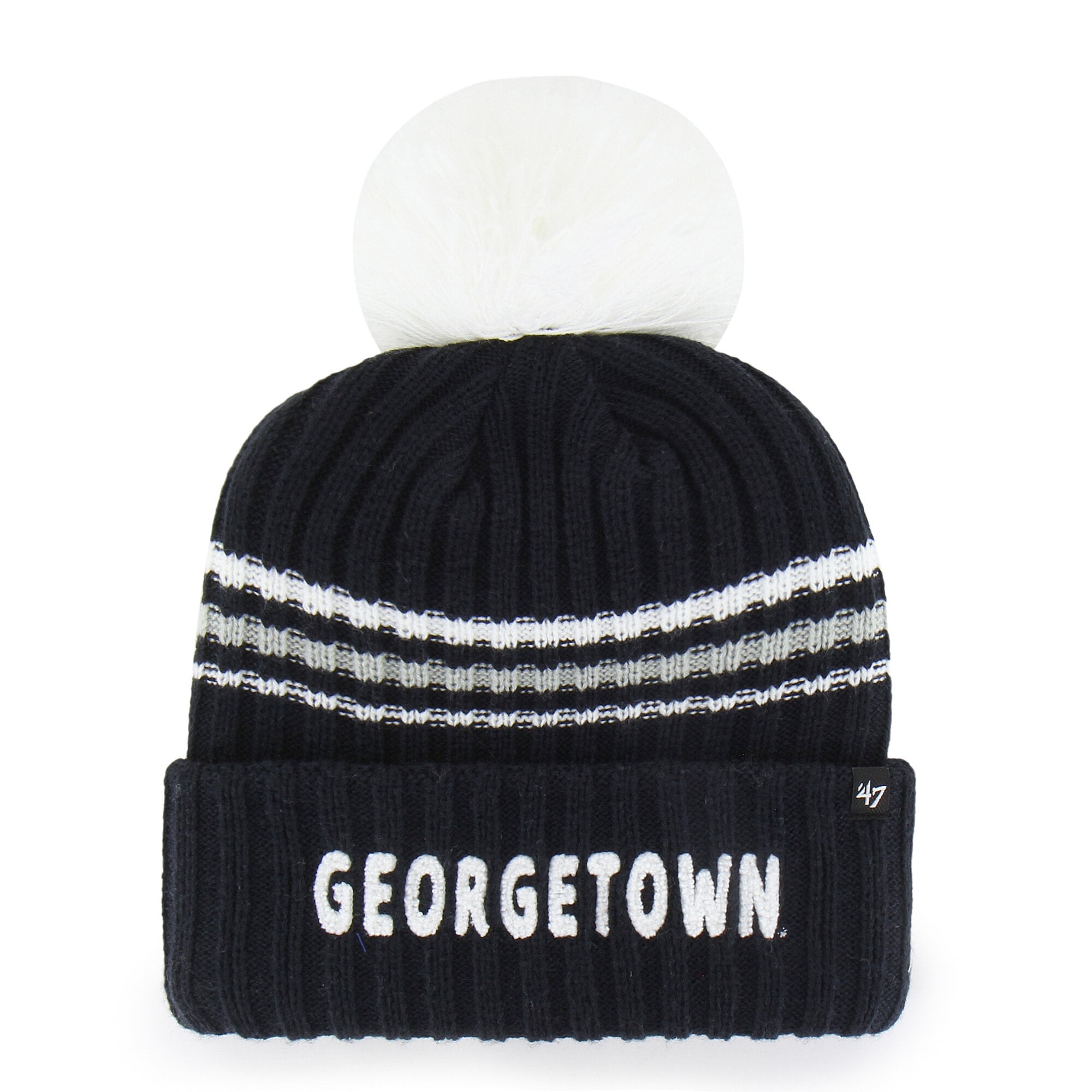 Women's '47  Navy Georgetown Hoyas Seasonal Fuzzy Script Big Pom Knit Hat