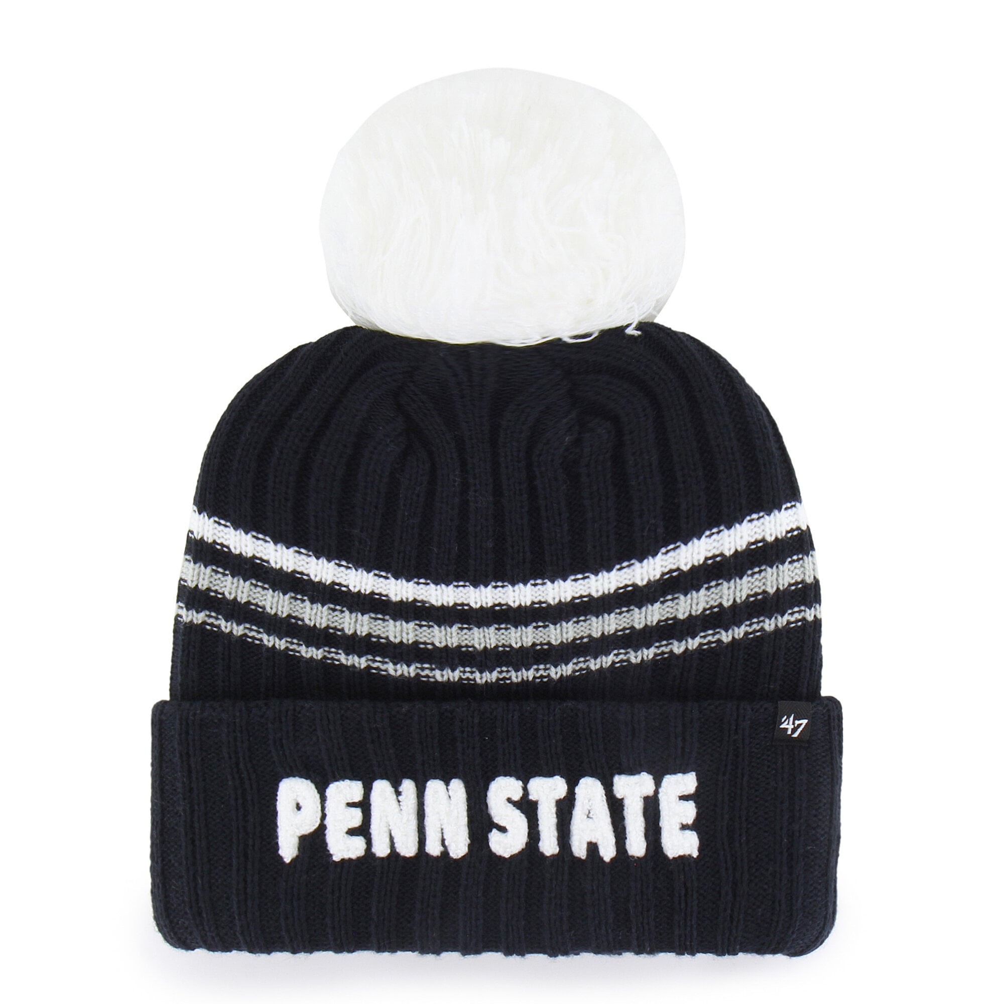 Women's '47  Navy Penn State Nittany Lions Seasonal Fuzzy Script Big Pom Knit Hat