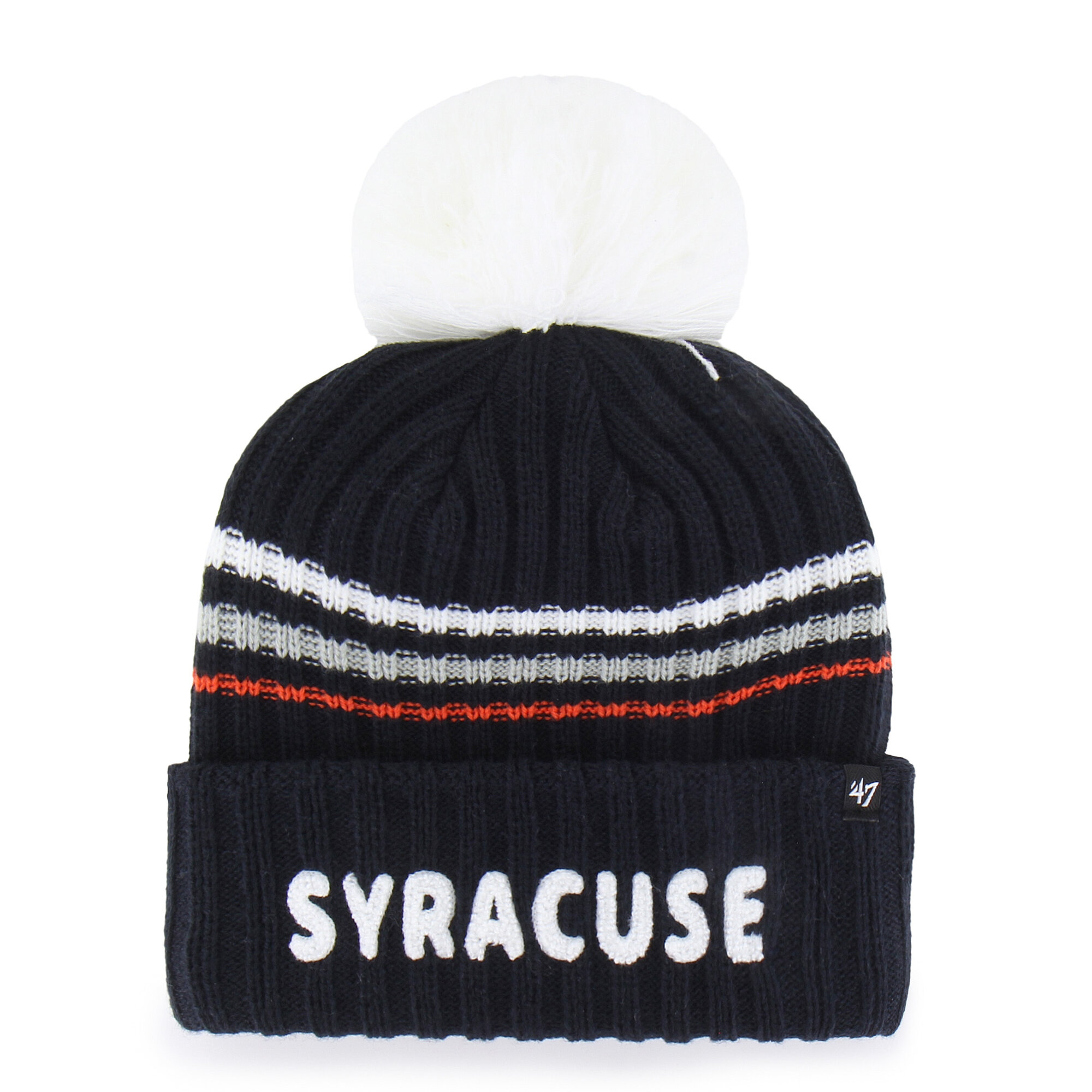 Women's '47  Navy Syracuse Orange Seasonal Fuzzy Script Big Pom Knit Hat