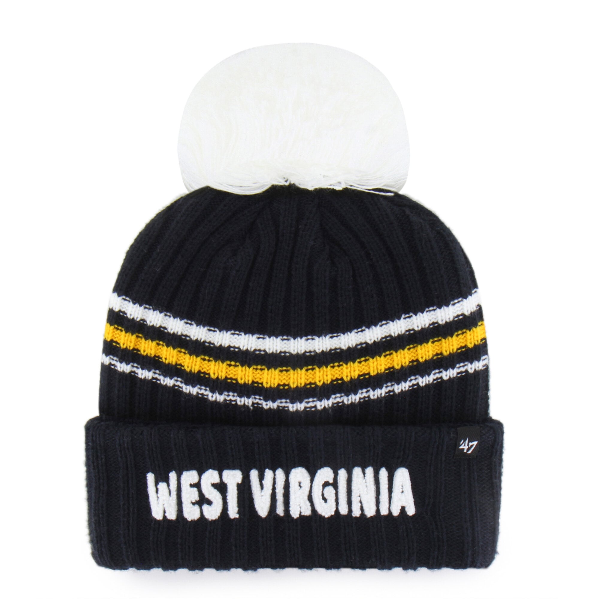 Women's '47  Navy West Virginia Mountaineers Seasonal Fuzzy Script Big Pom Knit Hat