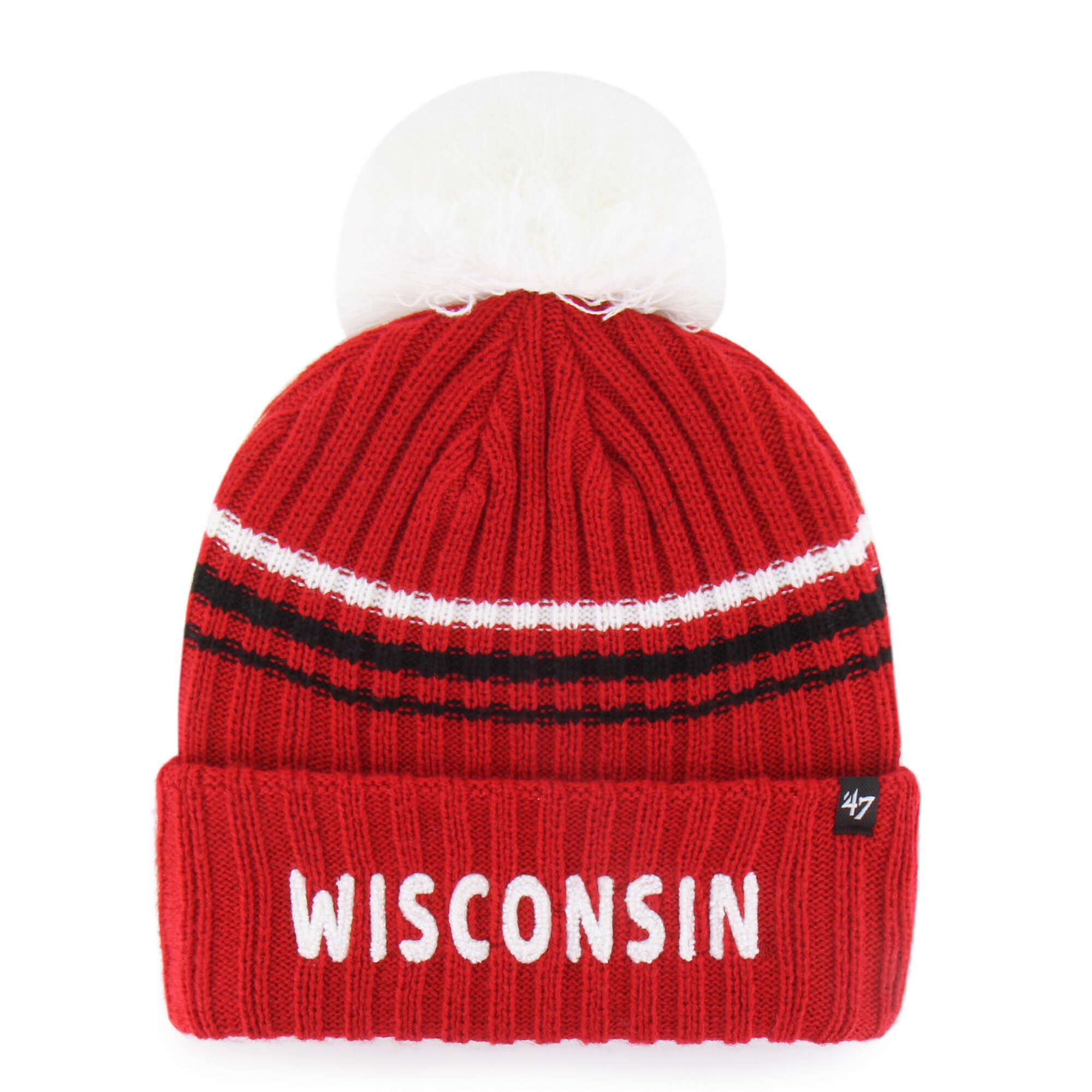 Women's '47  Red Wisconsin Badgers Seasonal Fuzzy Script Big Pom Knit Hat