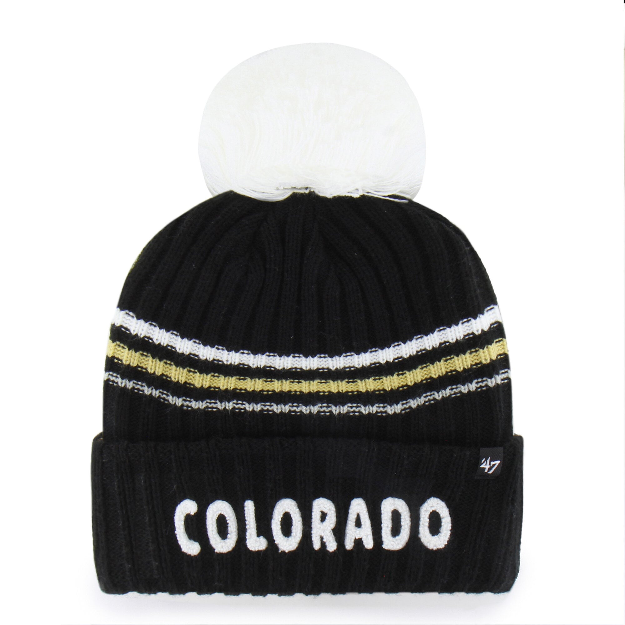 Women's '47  Black Colorado Buffaloes Seasonal Fuzzy Script Big Pom Knit Hat