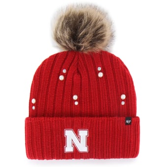 Women's '47 Scarlet Nebraska Huskers Pearl Fur Knit Hat with Pom
