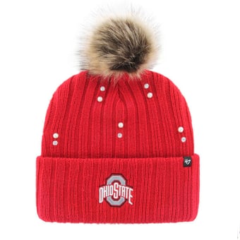 Women's '47 Scarlet Ohio State Buckeyes Pearl Fur Knit Hat with Pom