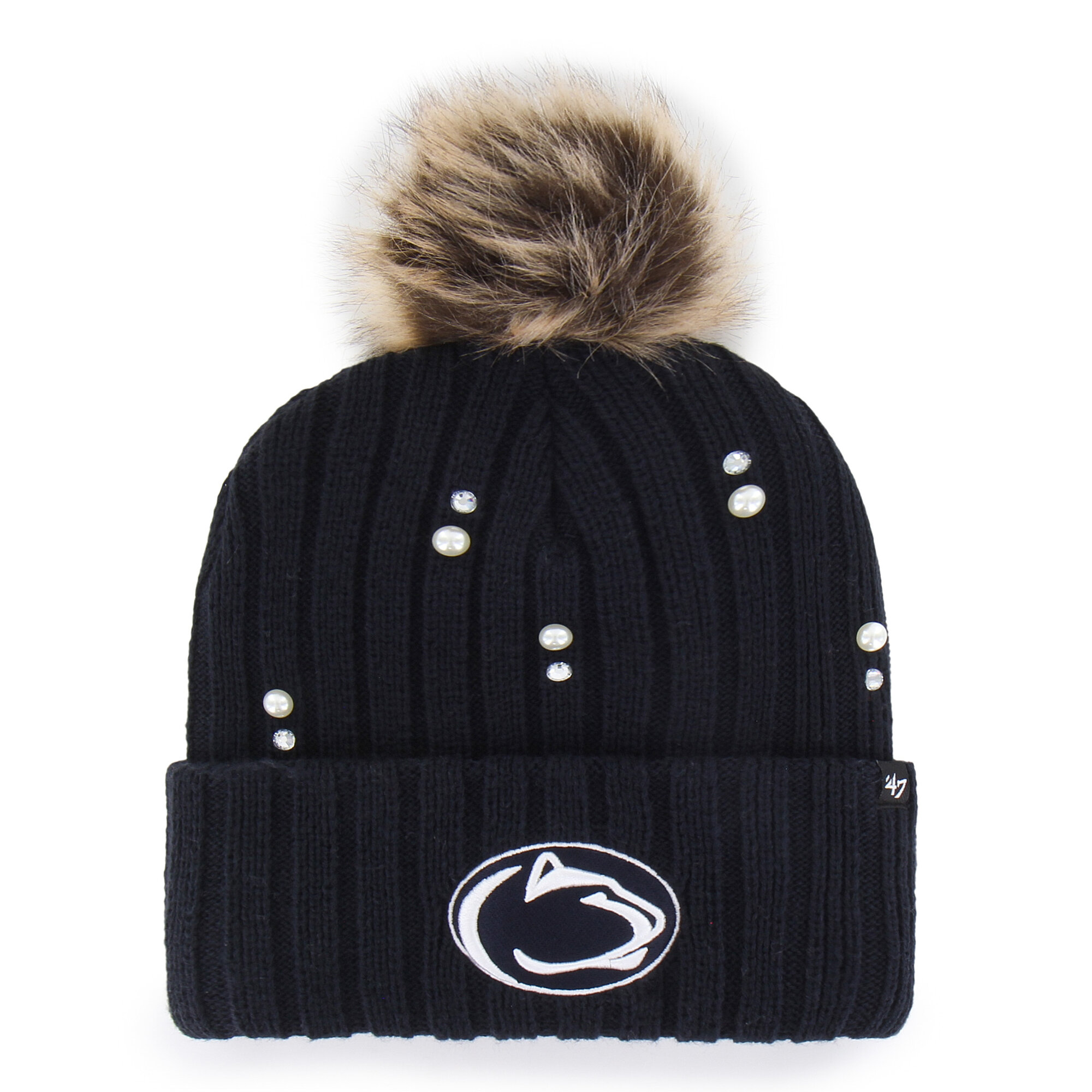 Women's '47 Navy Penn State Nittany Lions Pearl Fur Knit Hat with Pom