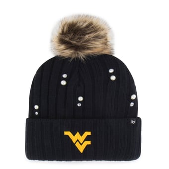 Women's '47 Navy West Virginia Mountaineers Pearl Fur Knit Hat with Pom