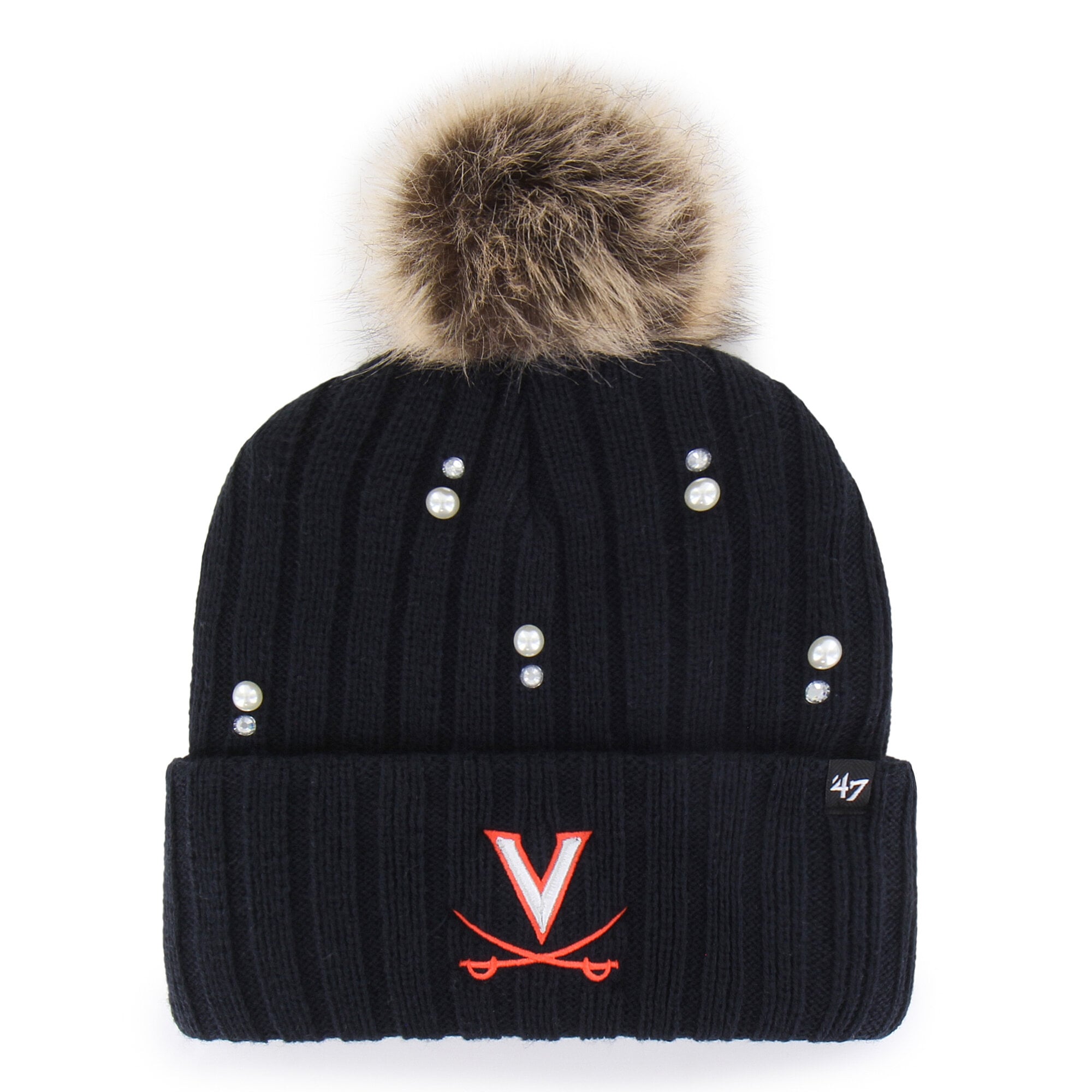 Women's '47 Navy Virginia Cavaliers Pearl Fur Knit Hat with Pom