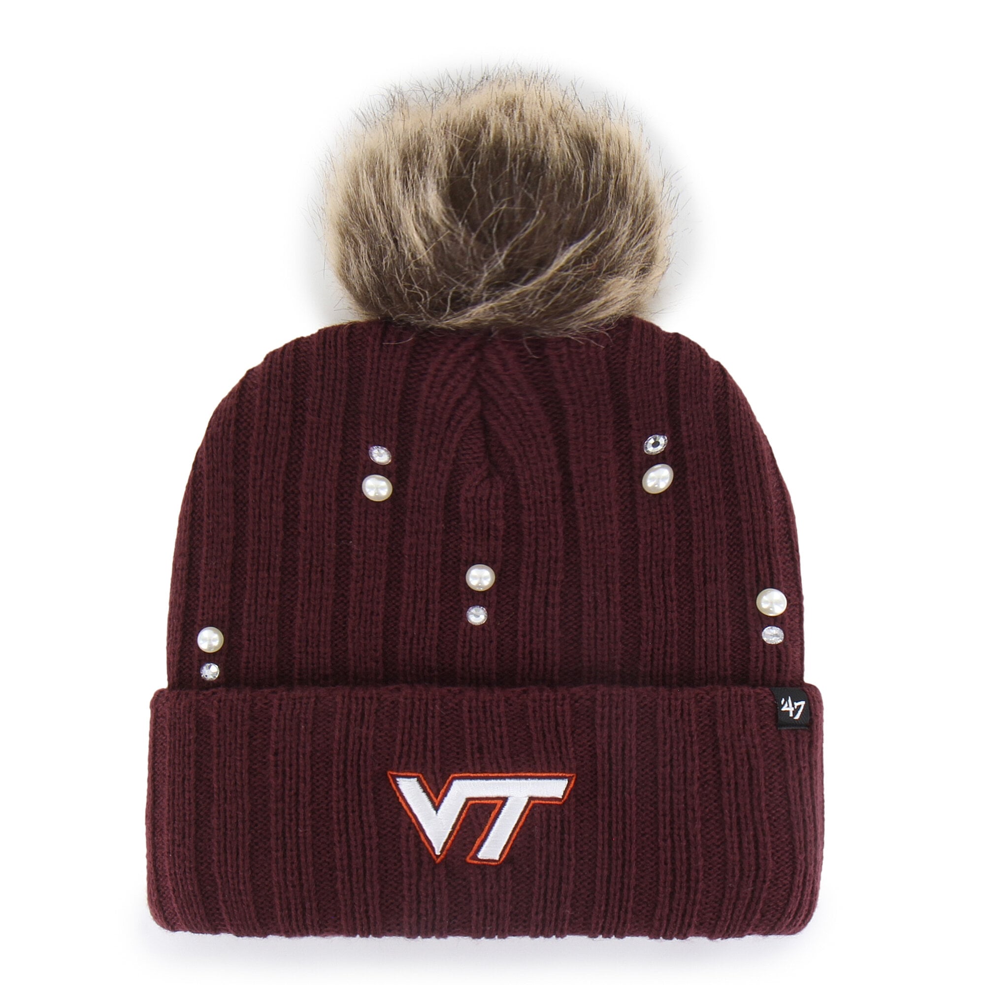 Women's '47 Maroon Virginia Tech Hokies Pearl Fur Knit Hat with Pom