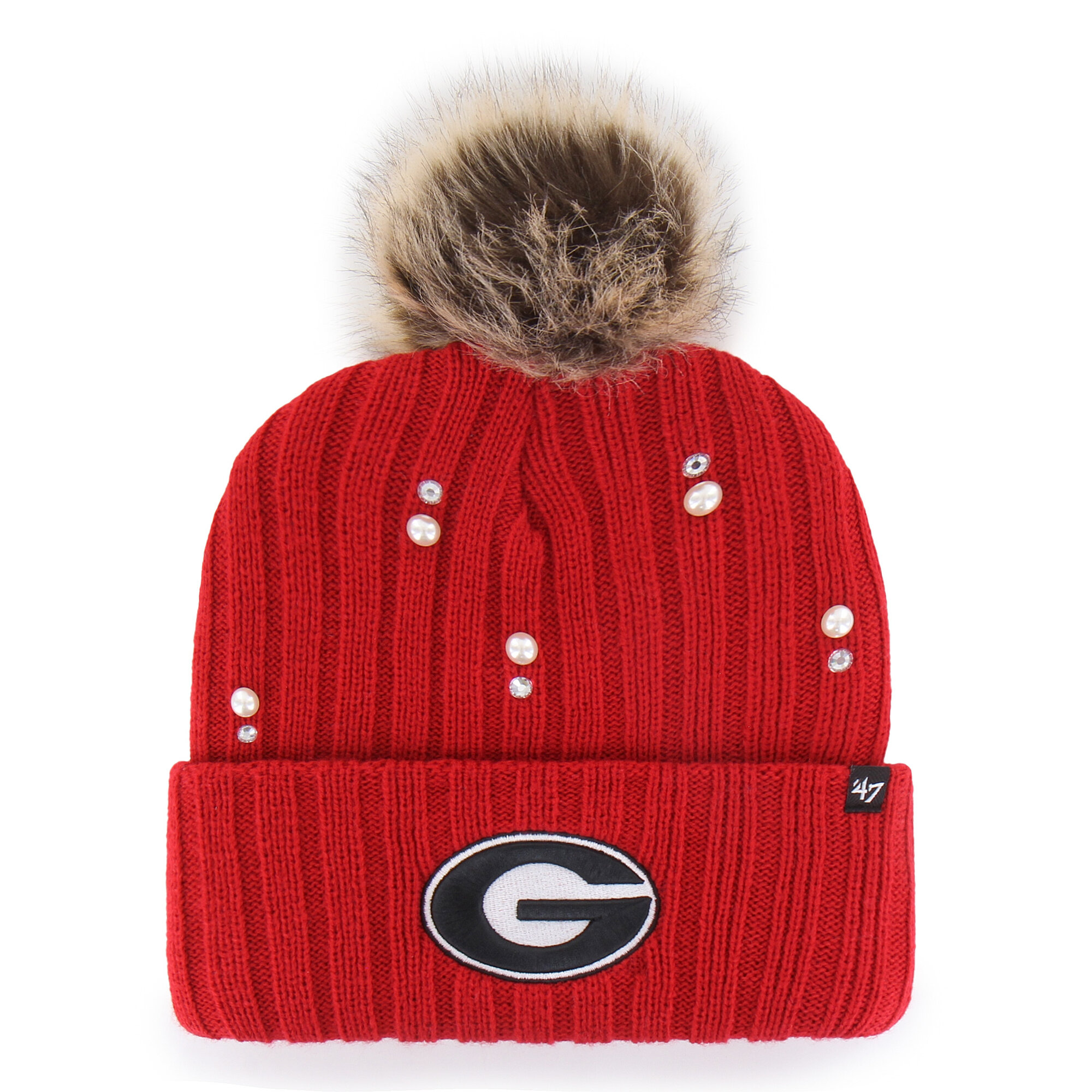 Women's '47 Red Georgia Bulldogs Pearl Fur Knit Hat with Pom