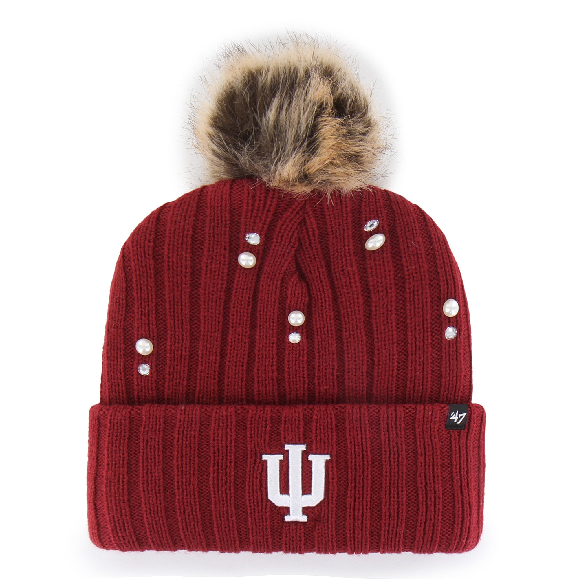 Women's '47 Crimson Indiana Hoosiers Pearl Fur Knit Hat with Pom
