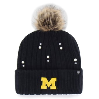 Women's '47 Navy Michigan Wolverines Pearl Fur Knit Hat with Pom