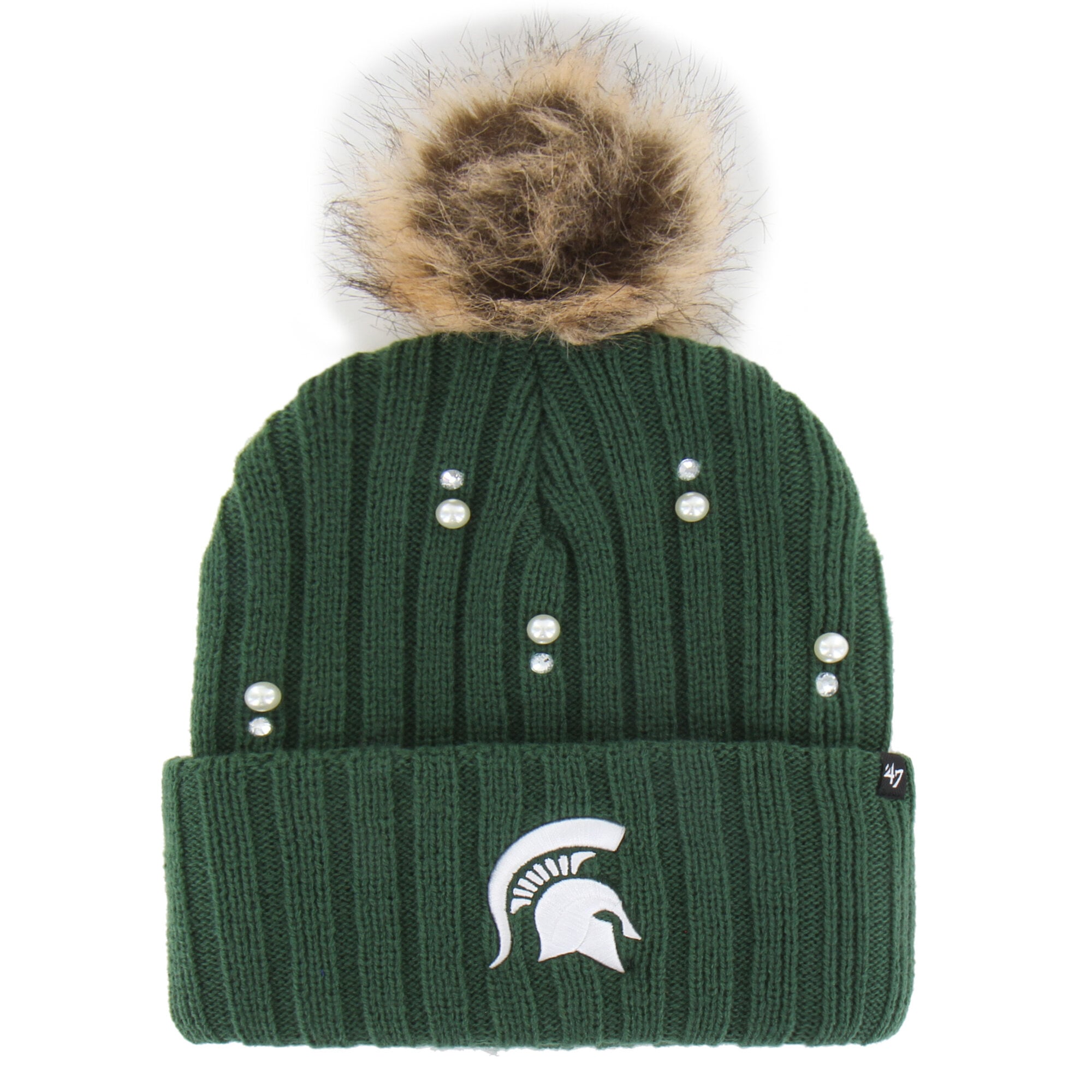 Women's '47 Green Michigan State Spartans Pearl Fur Knit Hat with Pom