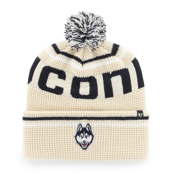 Unisex '47 Cream UConn Huskies Quattrle Waffle Cuffed Knit Hat with Pom