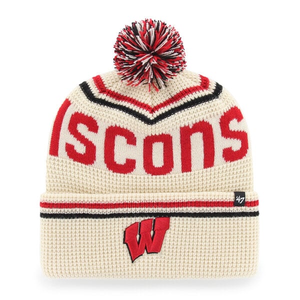 Unisex '47  Cream Wisconsin Badgers Quattrle Waffle Cuffed Knit Hat with Pom