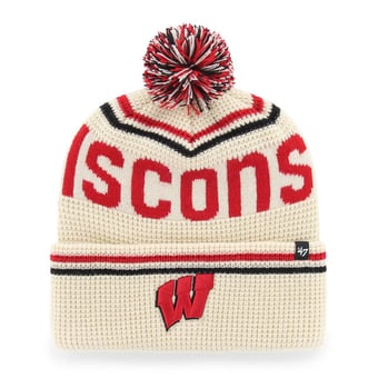 Unisex '47  Cream Wisconsin Badgers Quattrle Waffle Cuffed Knit Hat with Pom