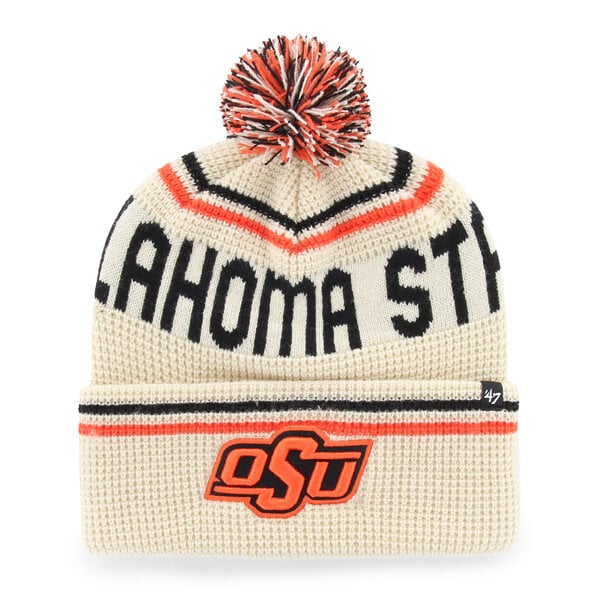 Unisex '47  Cream Oklahoma State Cowboys Quattrle Waffle Cuffed Knit Hat with Pom