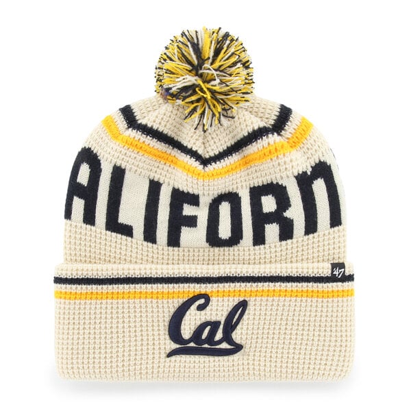 Unisex '47  Cream Cal Bears Quattrle Waffle Cuffed Knit Hat with Pom