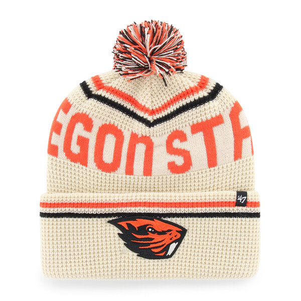 Unisex '47  Cream Oregon State Beavers Quattrle Waffle Cuffed Knit Hat with Pom