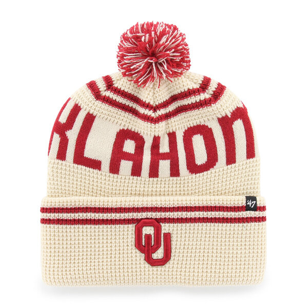 Unisex '47  Cream Oklahoma Sooners Quattrle Waffle Cuffed Knit Hat with Pom