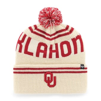 Unisex '47  Cream Oklahoma Sooners Quattrle Waffle Cuffed Knit Hat with Pom