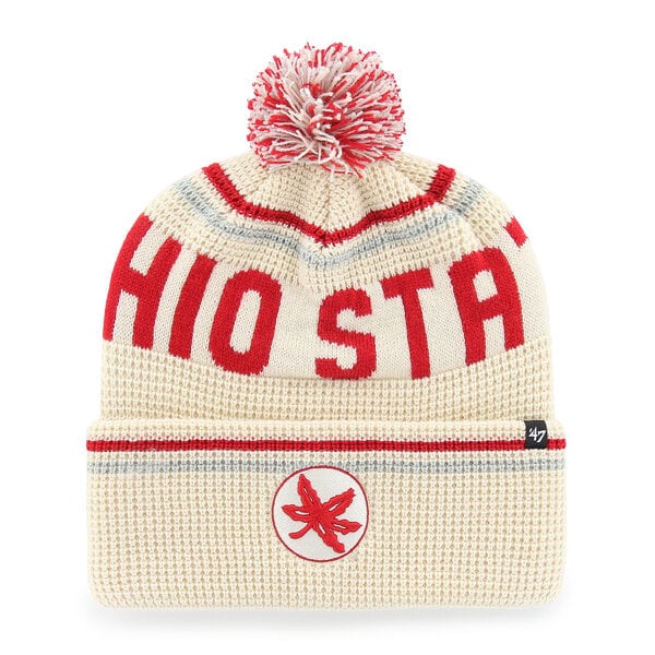 Unisex '47  Cream Ohio State Buckeyes Quattrle Waffle Cuffed Knit Hat with Pom