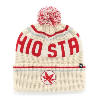 Unisex '47  Cream Ohio State Buckeyes Quattrle Waffle Cuffed Knit Hat with Pom