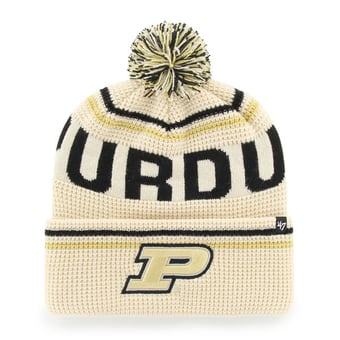 Unisex '47  Cream Purdue Boilermakers Quattrle Waffle Cuffed Knit Hat with Pom