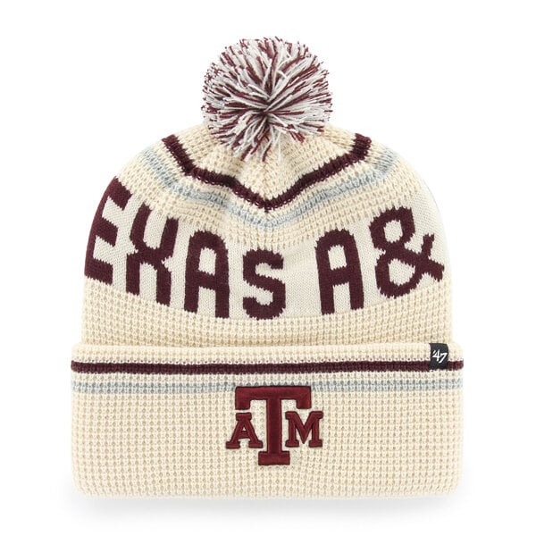 Unisex '47  Cream Texas A&M Aggies Quattrle Waffle Cuffed Knit Hat with Pom