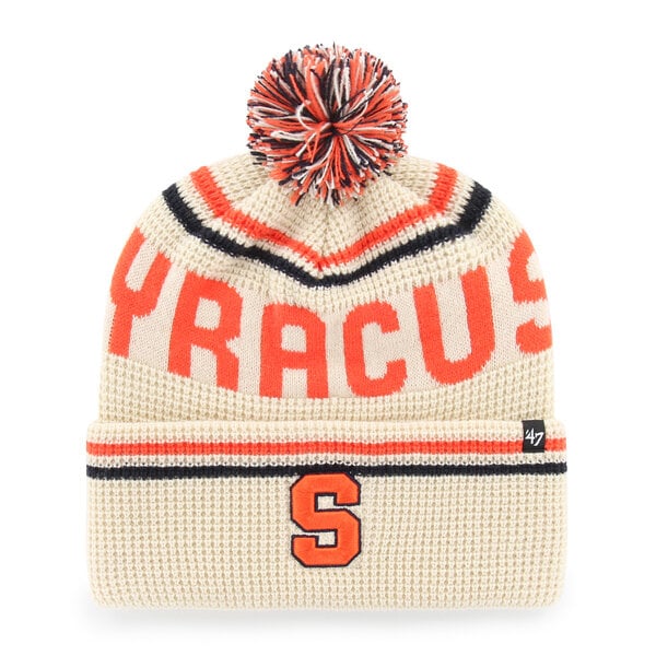 Unisex '47  Cream Syracuse Orange Quattrle Waffle Cuffed Knit Hat with Pom