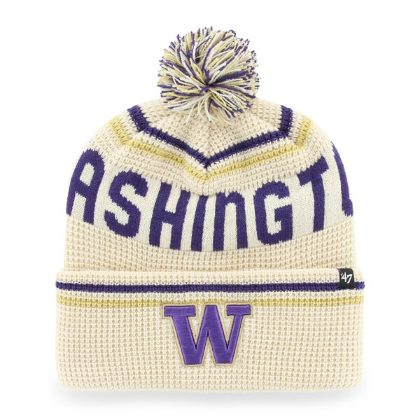 Unisex '47  Cream Washington Huskies Quattrle Waffle Cuffed Knit Hat with Pom