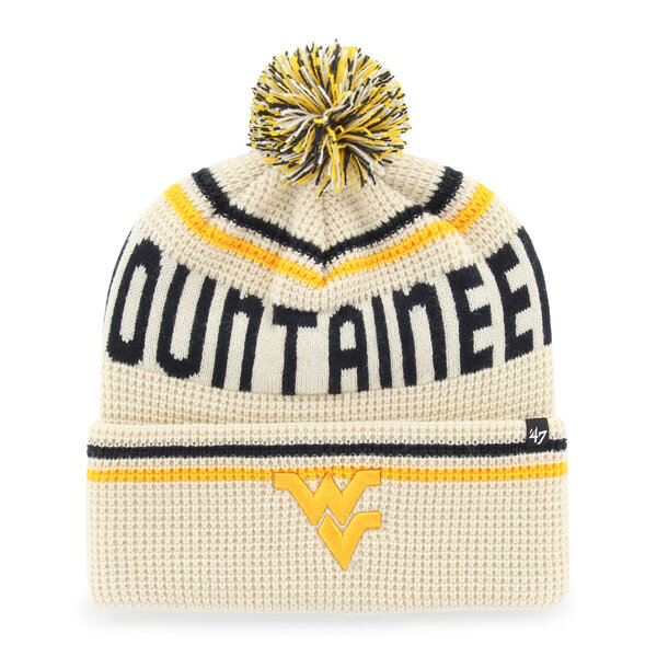 Unisex '47  Cream West Virginia Mountaineers Quattrle Waffle Cuffed Knit Hat with Pom