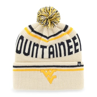 Unisex '47  Cream West Virginia Mountaineers Quattrle Waffle Cuffed Knit Hat with Pom
