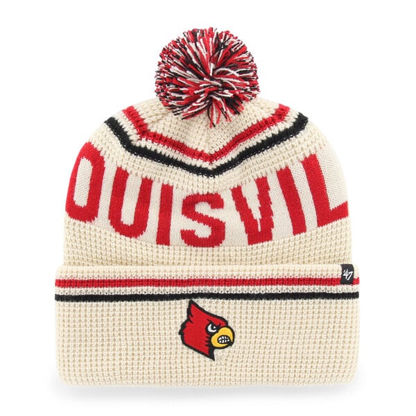 Unisex '47  Cream Louisville Cardinals Quattrle Waffle Cuffed Knit Hat with Pom