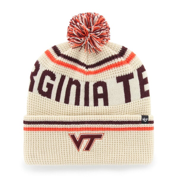 Unisex '47 Cream Virginia Tech Hokies Quattrle Waffle Cuffed Knit Hat with Pom
