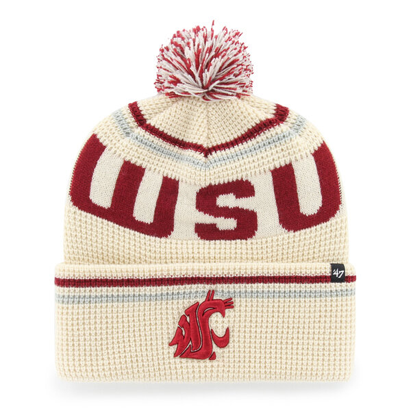 Unisex '47  Cream Washington State Cougars Quattrle Waffle Cuffed Knit Hat with Pom