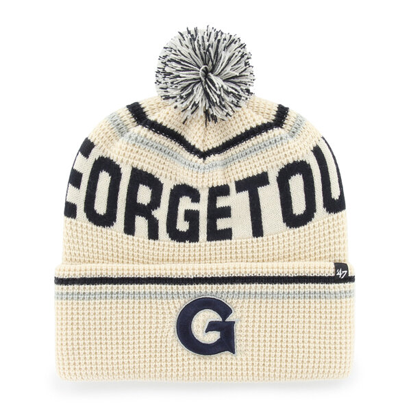 Unisex '47  Cream Georgetown Hoyas Quattrle Waffle Cuffed Knit Hat with Pom