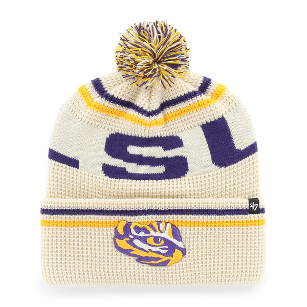 Unisex '47  Cream LSU Tigers Quattrle Waffle Cuffed Knit Hat with Pom