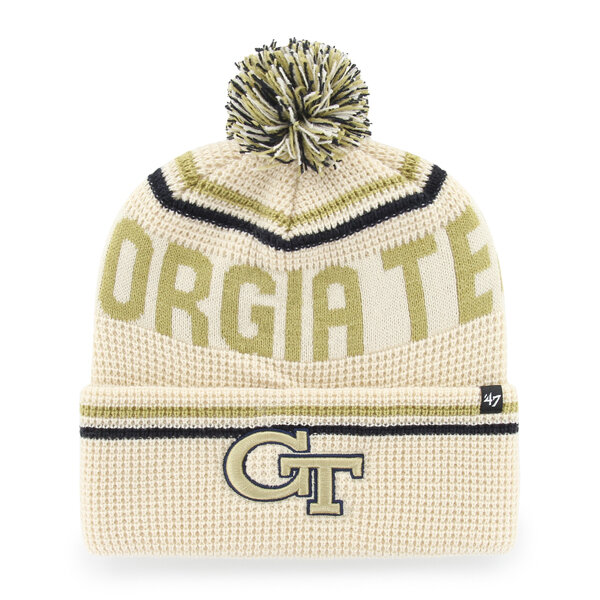 Unisex '47  Cream Georgia Tech Yellow Jackets Quattrle Waffle Cuffed Knit Hat with Pom