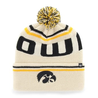 Unisex '47  Cream Iowa Hawkeyes Quattrle Waffle Cuffed Knit Hat with Pom