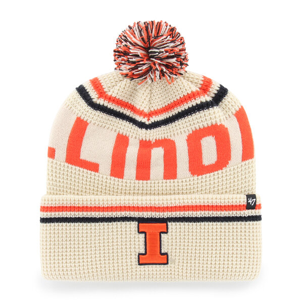 Unisex '47  Cream Illinois Fighting Illini Quattrle Waffle Cuffed Knit Hat with Pom