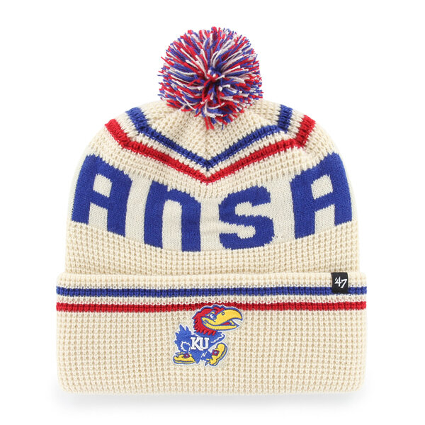 Unisex '47  Cream Kansas Jayhawks Quattrle Waffle Cuffed Knit Hat with Pom