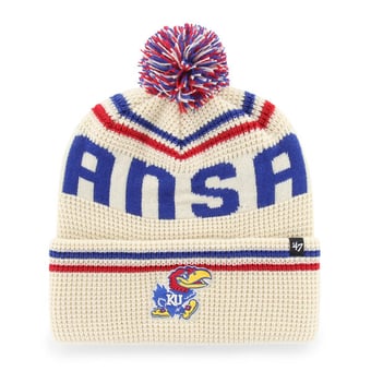 Unisex '47  Cream Kansas Jayhawks Quattrle Waffle Cuffed Knit Hat with Pom